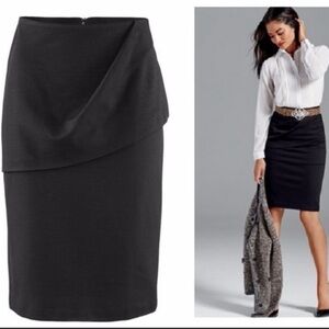 🌸2/$25 CAbi Black Ponte Pencil Skirt with Tucked Overlay